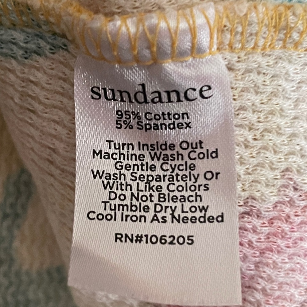 Sundance Floral Melanie Crewneck Top Small Thermal Waffle Knit Velvet Trim Cuff - Picture 10 of 10